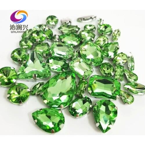Sell at a loss!! mix size Light green silver base top-level glass crystal sew on rhinestones,diy/wedding decoration 68pcs/bag