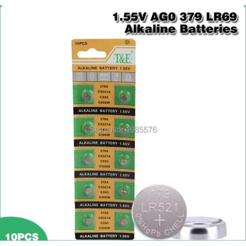 10pcs AG0 Alkaline Batteries AG0 Button Battery 379 618 618 GP379 D379 SR521SW SR63 LR521 D379 V379 Button Cell Coin Battery