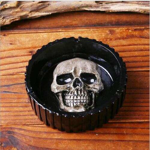 Resin Skull Statue Ashtray Ornaments/White Human Skull Sculpture Cigarette Ashtray Container Replica Home Bar Decor
