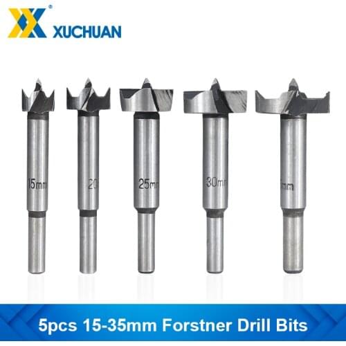 Forstner Drill Bits Wood Auger Drill Bit 15-35mm 5pcs Self Centering Hole Saw Cutter Tungsten Carbide Woodworking Tools Set