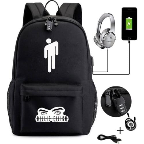 Billie Eilish New Luminous Backpack Teenager Boys/girl School Bags Waterproof Oxford USB Charger Travel Mochilas Mujer