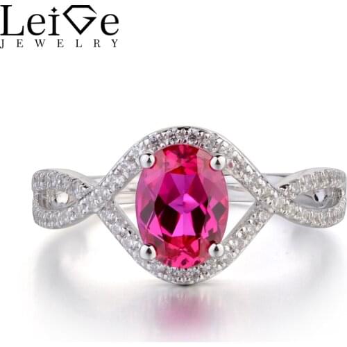 Leige Jewelry Ruby Rings for Women Sterling Silver 925 Fine Jewelry Oval Cut Gemstone Ring Wedding Engagement Split Shank