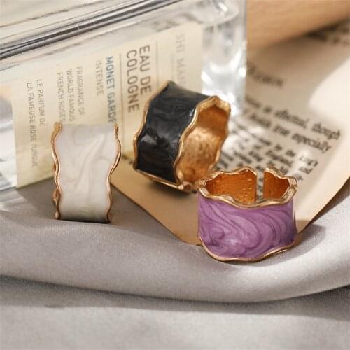 Vintage Colorful Enamel Irregular Chunky Ring For Women Metal Gold Color Irregular Opening Adjustable Ring Party Finger Jewelry