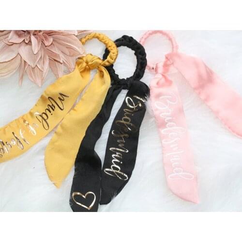 Bridesmaid Hair Ties With Tail, Personalized Scrunchie, Maid of Honor Proposal, Custom Letter Printing Bridal Shower Favor Gift