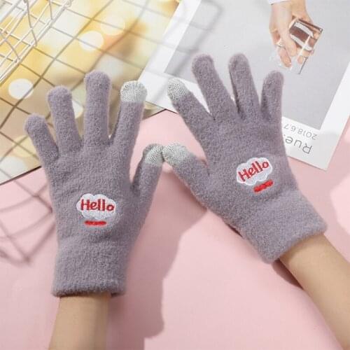 Winter Plush Gloves Warm Full Finger Gloves Soft Embroidery Gloves Cartoon Touchscreen Glove for Driving Riding