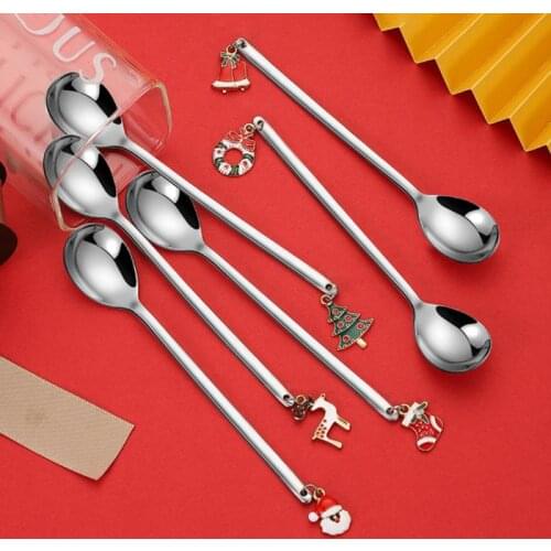 1pc Colorful Stainless Steel Christmas Love Coffee Spoon Teaspoon Children Spoon Beautiful Coffee Tea Use Christmas Decorations