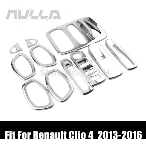 11PCS Chrome Car Interior Read Light Window Handle Frame Cover Trim For Renault Clio 4 Clio4 2013 2015 2016 Decor Accessories