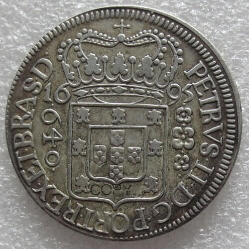 1695 Brazil 640 Reis-Pedro II Silver Plated Copy Coin Size 37mm
