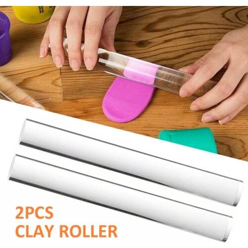 2Pcs Transparent Clay Roller Mini Acrylic Fondant Pastry Board Cake Rolling Pin Useful Non-stick Clay Roller Kitchen Baking Tool
