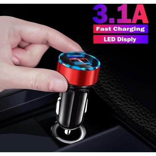 3.1A Dual USB Car Charger With LED Display Universal Mobile Phone Car Charger For Xiaomi Redmi Note 8 Pro Samsung A52 honor 8X