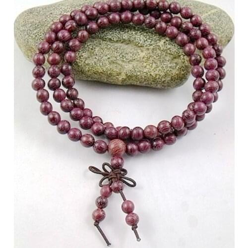 6mm Tibetan Buddhism 108 purple light Sandal wood beads Mala Necklace