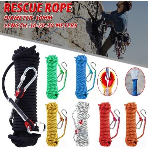 10mm 10/20/30m Climbing Rope Hook High Strength Emergency Safety Hiking Rope Camping Rescue Rope Outdoor Survival Tool