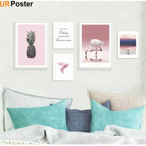 Pineapple Snow Mountain Scenery Crane Wall Art Canvas Posters Prints Nordic Love Quote Paintings Wall Picture for Living Room