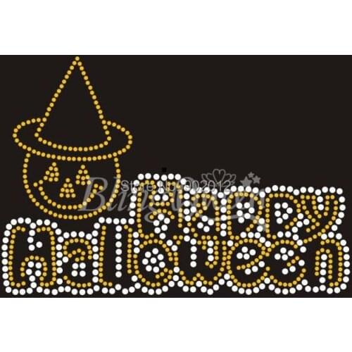 BlingQueen Wholesale 25PCS/LOT Hot Fix Rhinestone Motifs Happy Halloween Design Free Shipping