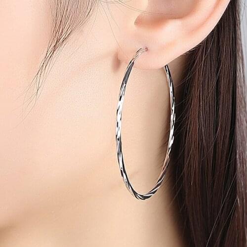 Big Hoop Earrings 925 Sterling Silver Circle Round Huggie Loop Earrings For Women Men Fashion Simple Brincos 5 Size 25mm 60mm