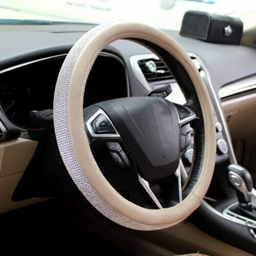 Bling Bling Shining Rhinestones Crystal Car Steering Wheel Cover PU Leather Cover Auto Diamond Steering-cover Universal 37-38cm