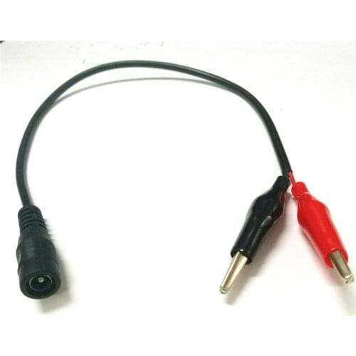 Black DC 12V Power 5.5 x 2.1mm Female Connector to Dual Alligator Clip Cable x10