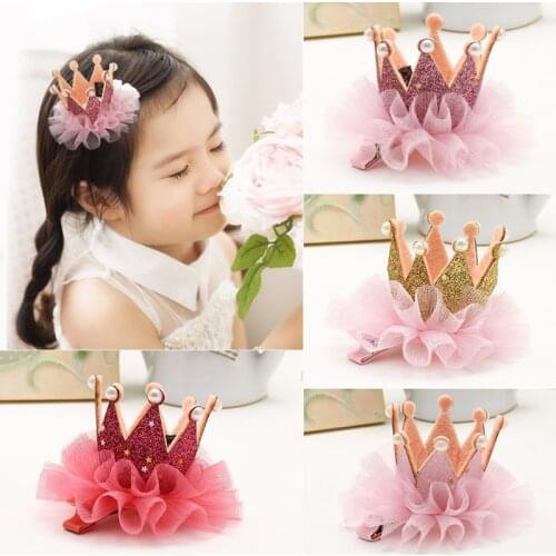 Crown Princess Headwear Childrens Korea Baby Little Girl Hairpin Net Yarn Side BB Clip Hairpin Cute Hair Accessories