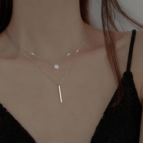 Double Chain Strand Lariat Necklace Multi Layer Necklace Gold Color Y Pendant Bar Dainty Jewelry Collier Collares Femme Bijoux