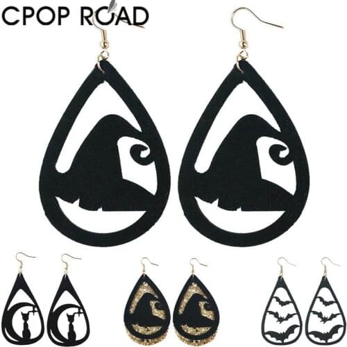 Halloween Batter Hat Leather Earring for Women Girl Cool Spider Cat Pendant Dangle Earring Hot Sale Party Jewelry Gift Wholesale