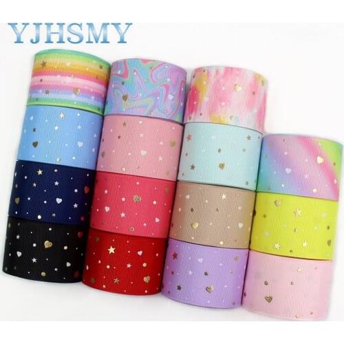 I-19518-1248 1-1/2inch 38mm 5yds Solid color fluorescent stars thermal transfer printing grosgrain ribbon, bow cap DIY handmade accessories decoration
