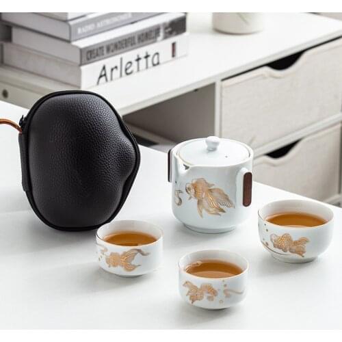 Chinese Travel Kung Fu Tea Set Ceramic Portable Teapot Porcelain Teaset Gaiwan Tea Cups of Tea Ceremony Tea Pot With Travel Bag