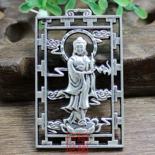 Collection Tibet silver pendant Standing guanyin plate