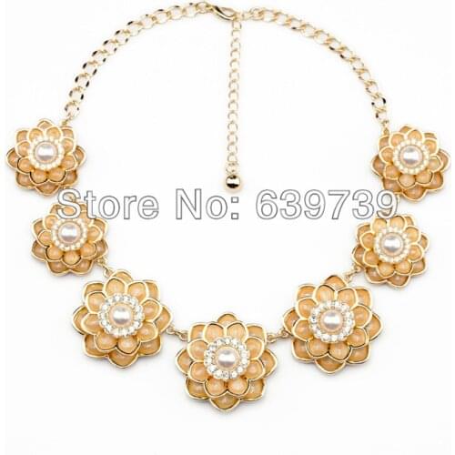Pretty Girl Shiny Gold Color Sunflower Simulated Pearl African Necklaces