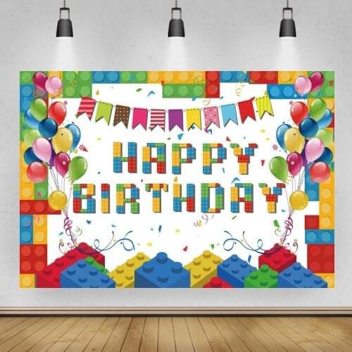 Lego Happy Birthday Backdrop Colorful Kids Birthday Party Photo Backgrop Dessert Table Decor Props Photography Backdrops