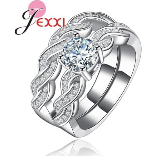 Fashion New Bridal Wedding Promise Rings Set Women Cubic Zircon Jewelry 925 Sterling Silver Engagement Eternity Rings Set