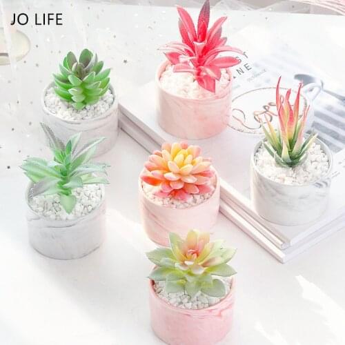 JO LIFE Marble Ceramic Pot Artificial Flower Succulent Plant for Home Office Wedding Decoration