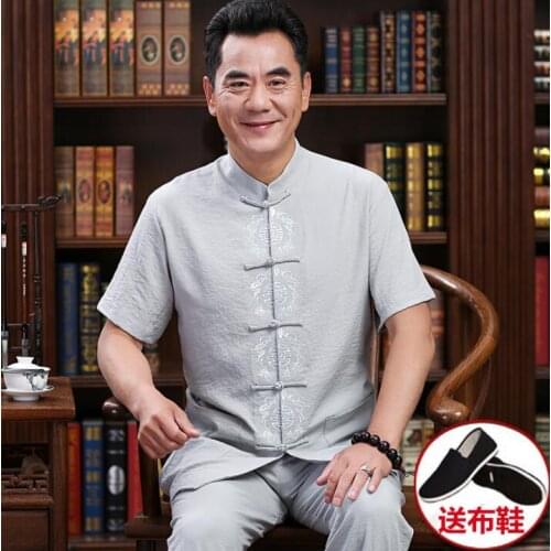 Tang suit mens short-sleeved linen suits men blazer masculino Embroidered large size buckle coats mens jacket summer