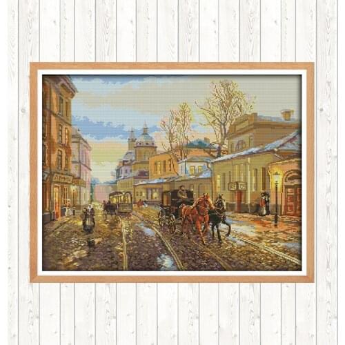 Street Views Patterns Cross Stitch Kits 14CT Count Print Canvas 11CT Fabric DMC Embroidery Cross Stitches Needlework Kit DIY Art