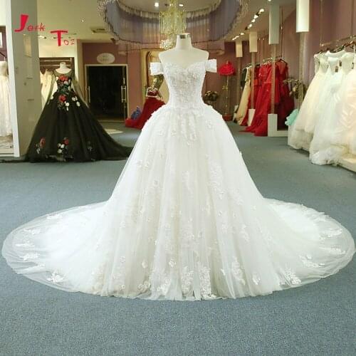 Real Picture Boat Neck Princess Ball Gown Wedding Dress Boho Lace Up Back Luxury Robe de Mariee Ivory Tulle Abito da Sposa