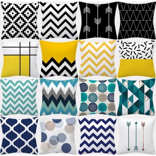 Geometry Cushion Cover 45x45 Polyester Pillowcase Decorative Sofa Cushions Pillowcover Home Decor Black Yellow Blue Pillow Cases