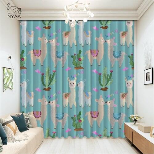 Pastel Childishpattern Alpaca Living Room Curtain GirlS Room Black Curtains Cartoon Decor Cafe Kitchen Curtain Micro Shading
