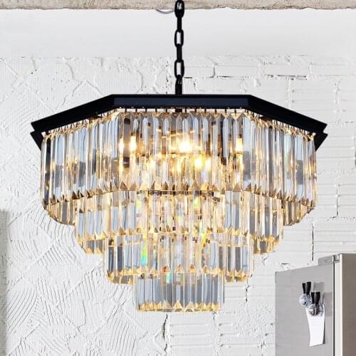 Nordic country style simple retro octagonal crystal lamp living room dining room bedroom Chandelier E14 LED Hanging Lamp light