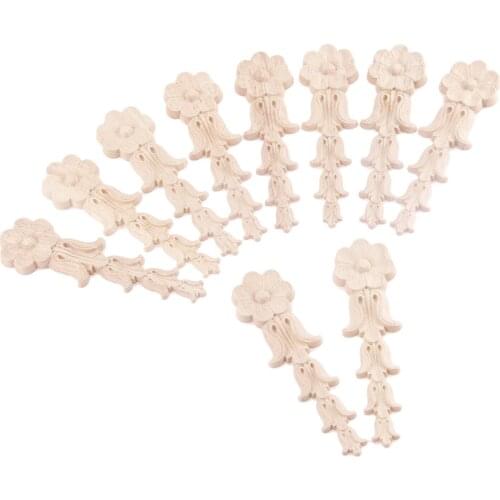 10Pcs 3*3.5cm Oak Wood Carved Corner Applique Furniture Wall Doors Frame Long Woodcarving Decal Wooden Figurine Craft Decorative