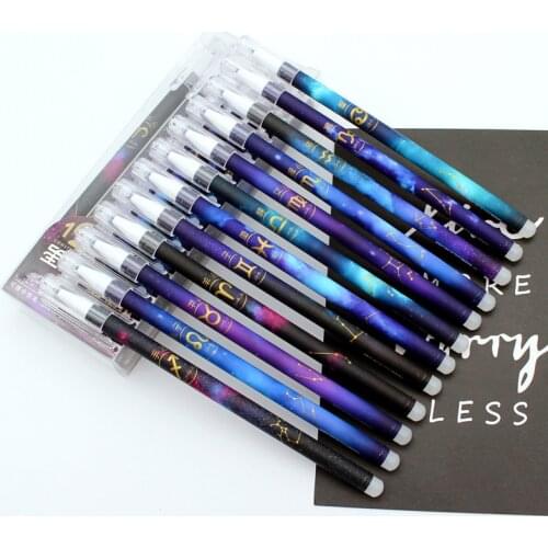 12pcs/lot Erasable Pen Washable Handle 0.5mm Blue Black Ink Pen Refill Cute Twelve Constellations for Office Student Supplies