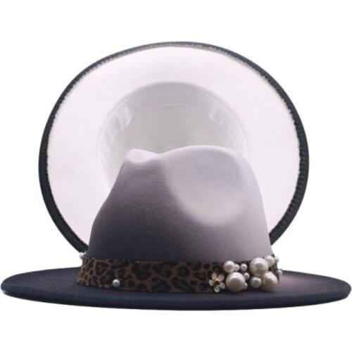 Gradient Color Wool Color Big Brim imitation Wool Hat Womens And Mens Fedora Hat ladies Elegant Fashion Flat Panama Hat