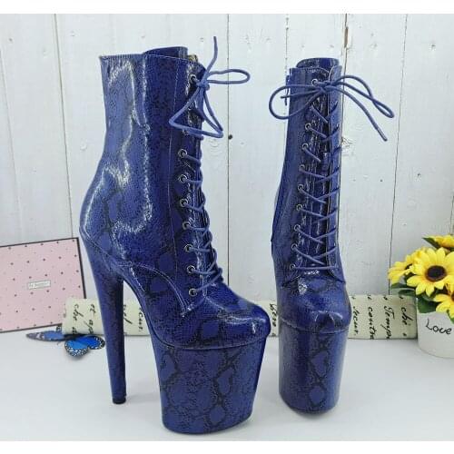Leecabe Dark Blue snake 20CM/8inches Pole dancing shoes High Heel platform Boots closed toe Pole Dance boots