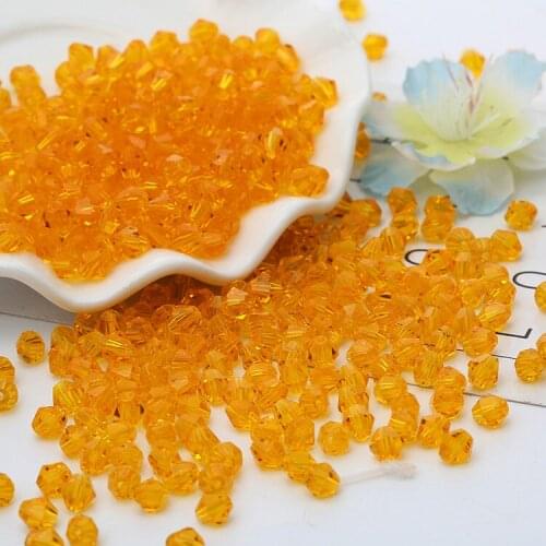 TianBo 100pcs Golden Color 4mm Bicone Crystal Beads Glass Beads Loose Spacer Beads DIY Jewelry Making Austria Crystal Beads
