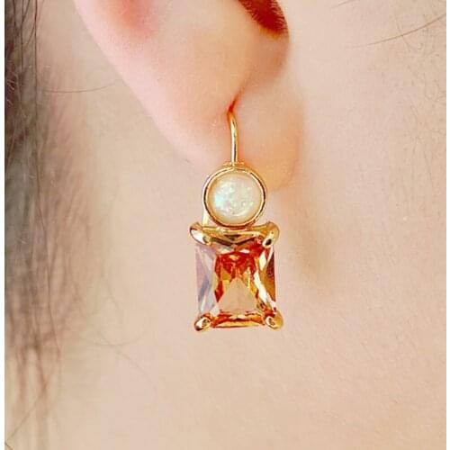 Trendy Orange Champagne Square Zircon Earring Lady Fashion Gold Color Fire Opal Blue Crystal Wedding Earrings Brincos
