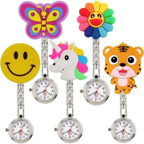 10pcs/lot 3D cartoon ladies women nurse lovely animal pocket watches Medical Doctor mens clip pendant watches soft rubber design