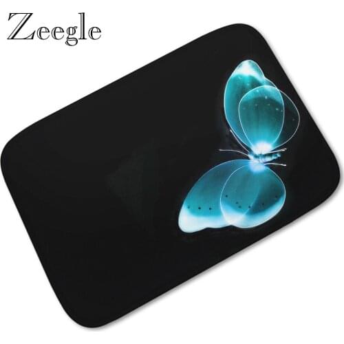 Zeegle Butterfly Printed Door Mat Flannel Home Decoration Non-slip Floor Mat Soft Outdoor Front Doormats Foot Rug