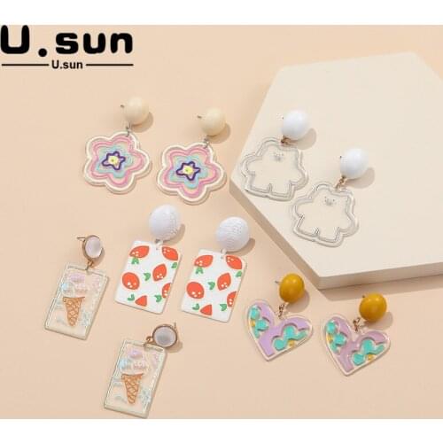 U.sun Acrylic Trendy Statement Earrings for Women 2021 Korean Bohemian Hanging Earings Designer Fashion Jewelry for Teens Long