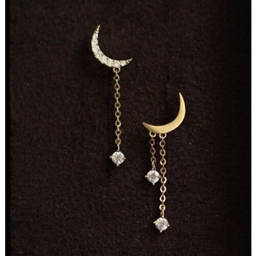 925 Sterling Silver 14k Gold Bohemian Classic Moon Crystal Tassel Earrings Women Simple Wedding Jewelry Accessories