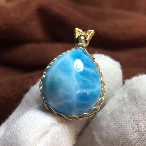 100% Natural Blue Larimar Gems Crystal Barrel Shape Necklace Fashion Woman Lady Pendant 18x16mm Water Pattern Larimar AAAAA