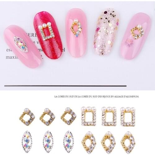 100Pcs/lot Pearl Rhinestone Nail Design Alloy 3D Gold/Silver 100pcs Fancy Metal Charms Nail Charms Nail Art Decoration