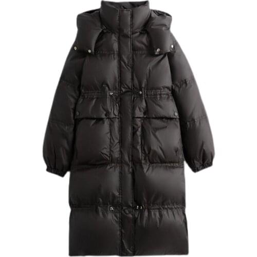 2021 New Women Drawing String Hooded Female Wide Waisted Loose Casual Plus Size Down Coats Thicken White Duck Down Jackets